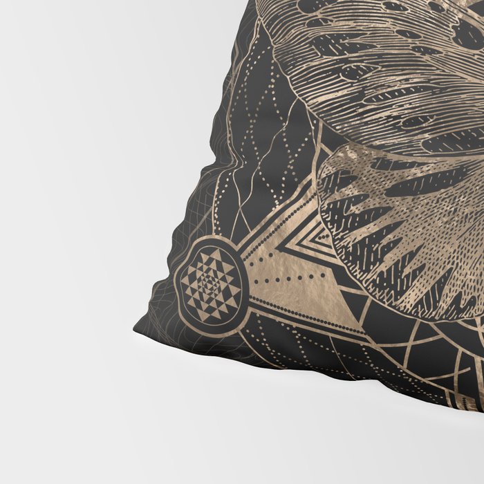 Regal moth in Sacred Geometry - Black and Gold Pillow Sham Gallery Image 4