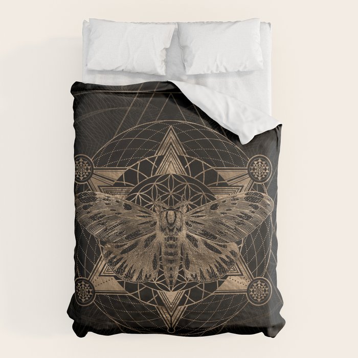 Regal moth in Sacred Geometry - Black and Gold Duvet Cover Gallery Image 6