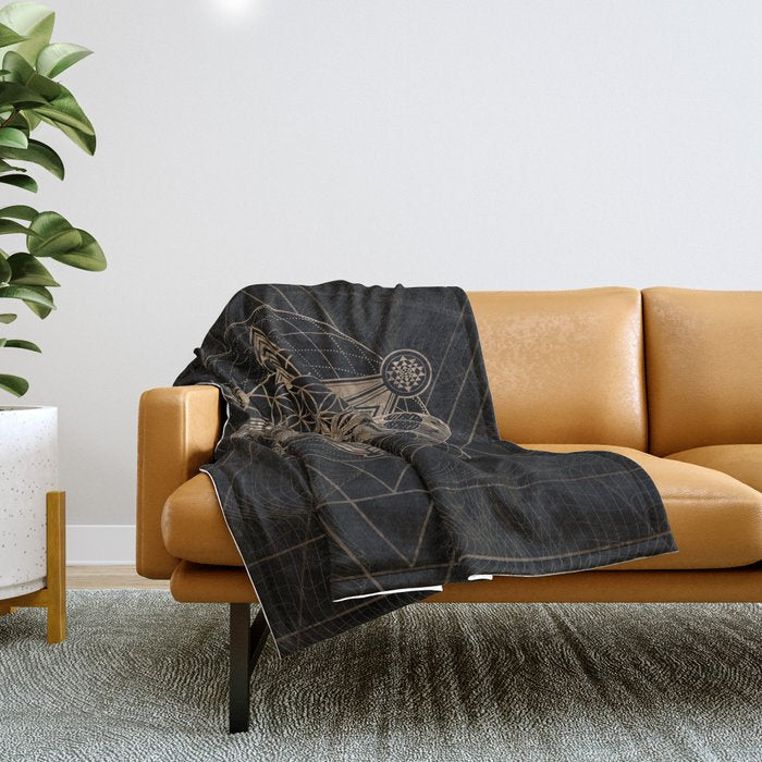 Regal moth in Sacred Geometry - Black and Gold Throw Blanket Gallery Image 1