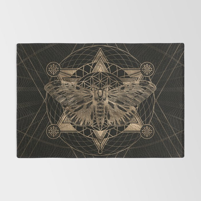 Regal moth in Sacred Geometry - Black and Gold Rug Gallery Image 2
