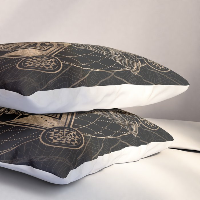 Regal moth in Sacred Geometry - Black and Gold Pillow Sham Gallery Image 3