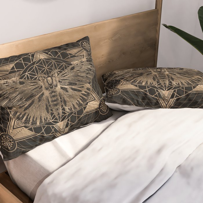 Regal moth in Sacred Geometry - Black and Gold Pillow Sham Gallery Image 2