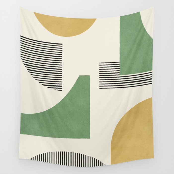 Abstract Lines Composition - Green Yellow Wall Tapestry Gallery Image 4