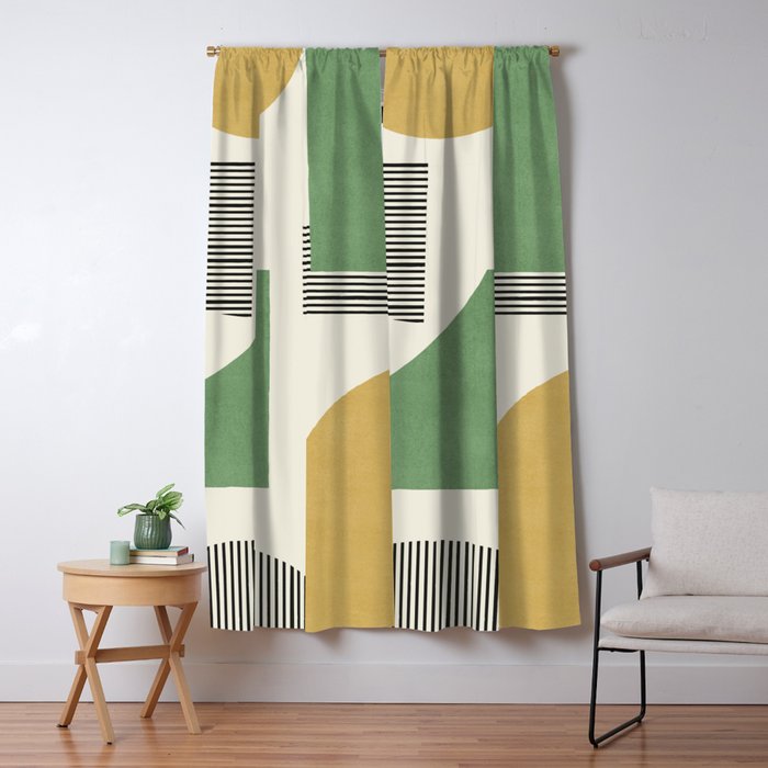Abstract Lines Composition - Green Yellow Window Curtain Gallery Image 1