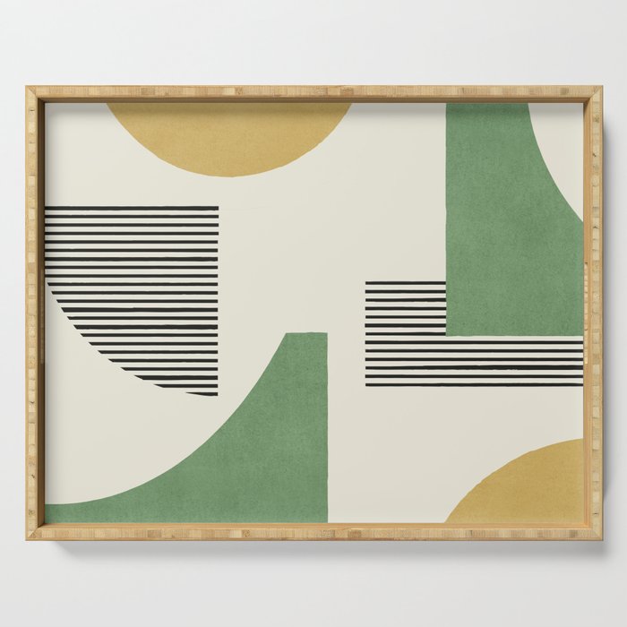 Abstract Lines Composition - Green Yellow Serving Tray Gallery Image 1