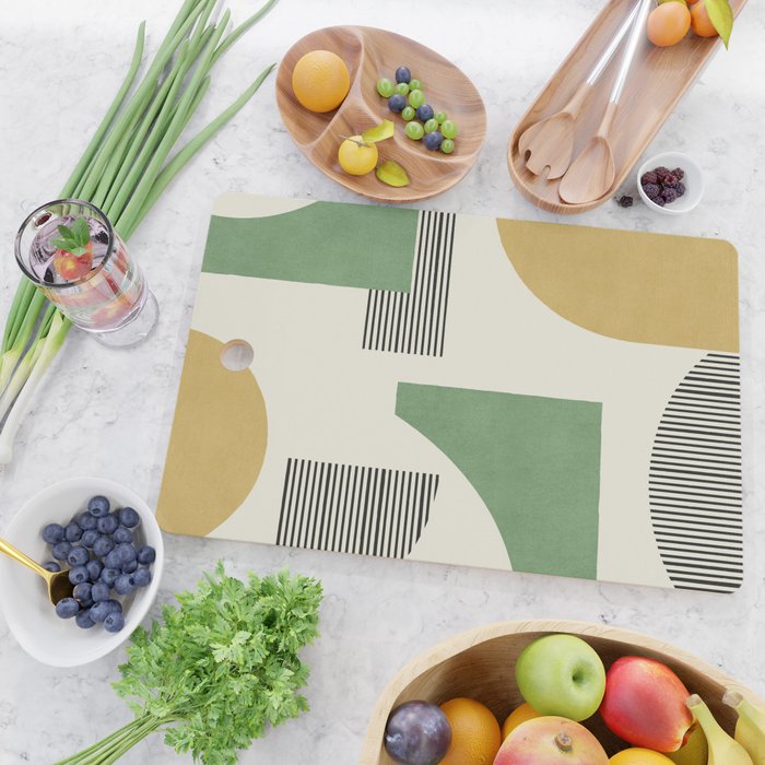 Abstract Lines Composition - Green Yellow Cutting Board Gallery Image 2