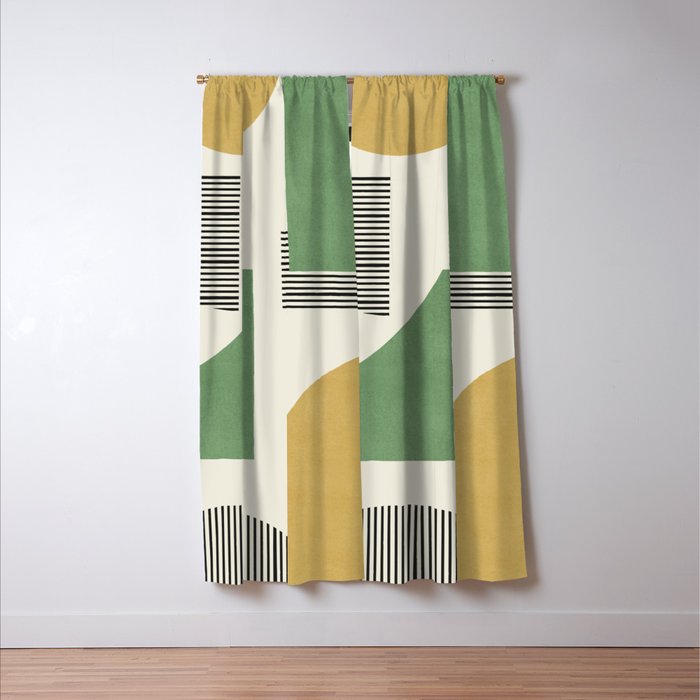 Abstract Lines Composition - Green Yellow Window Curtain Gallery Image 3