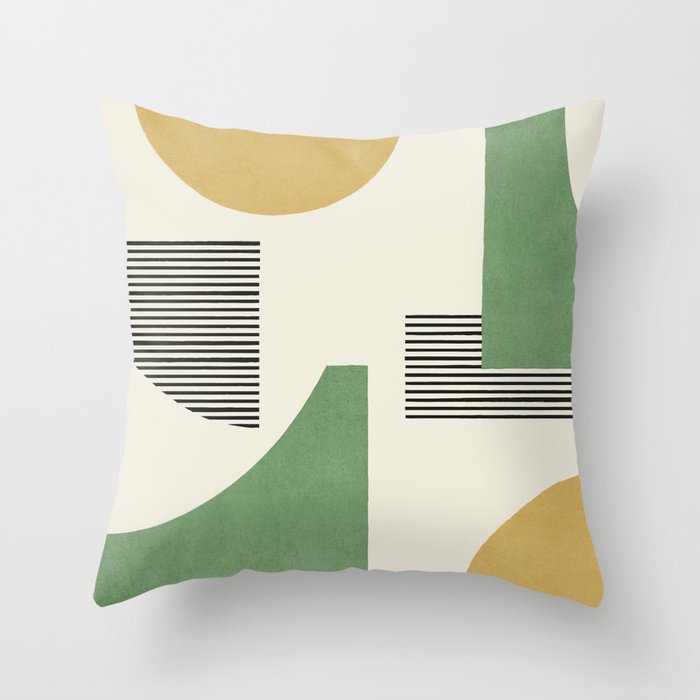 Abstract Lines Composition - Green Yellow Throw Pillow Gallery Image 1