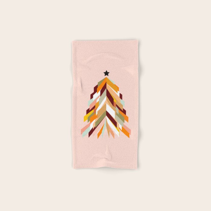 Festive Retro Christmas Tree on Peach Fuzz Bath Towel Gallery Image 1