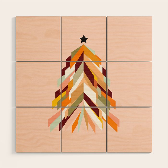 Festive Retro Christmas Tree on Peach Fuzz Wood Wall Art Gallery Image 1