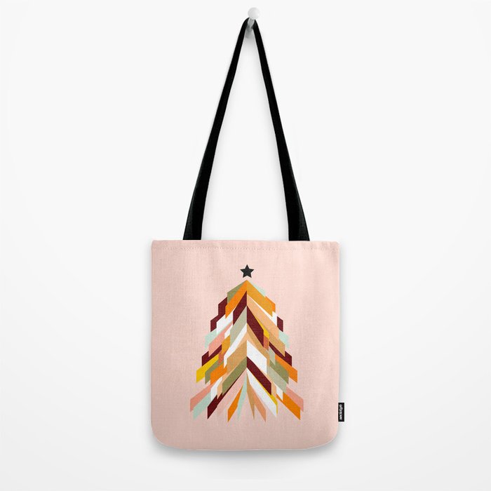 Festive Retro Christmas Tree on Peach Fuzz Tote Bag Gallery Image 2