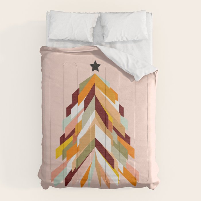 Festive Retro Christmas Tree on Peach Fuzz Comforter Gallery Image 6