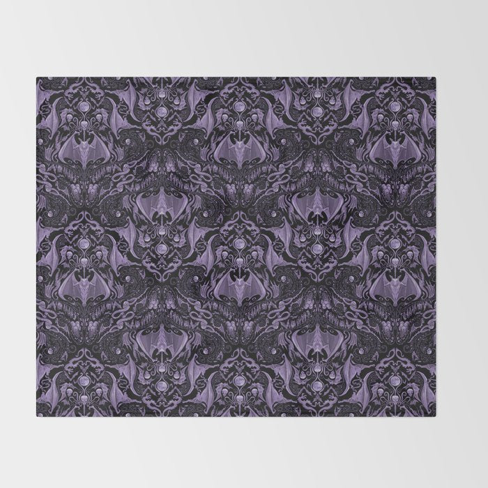 Bats and Beasts - ROYAL PURPLE Throw Blanket Gallery Image 2