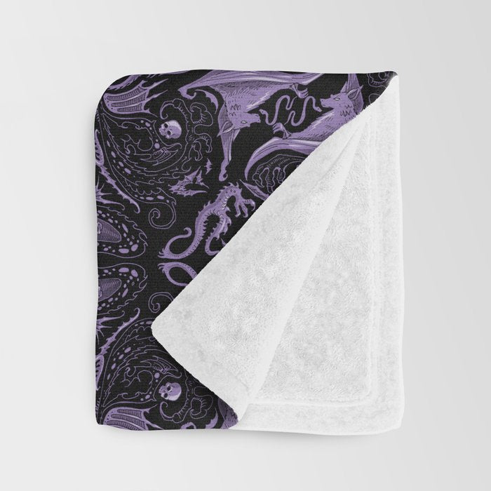 Bats and Beasts - ROYAL PURPLE Throw Blanket Gallery Image 3