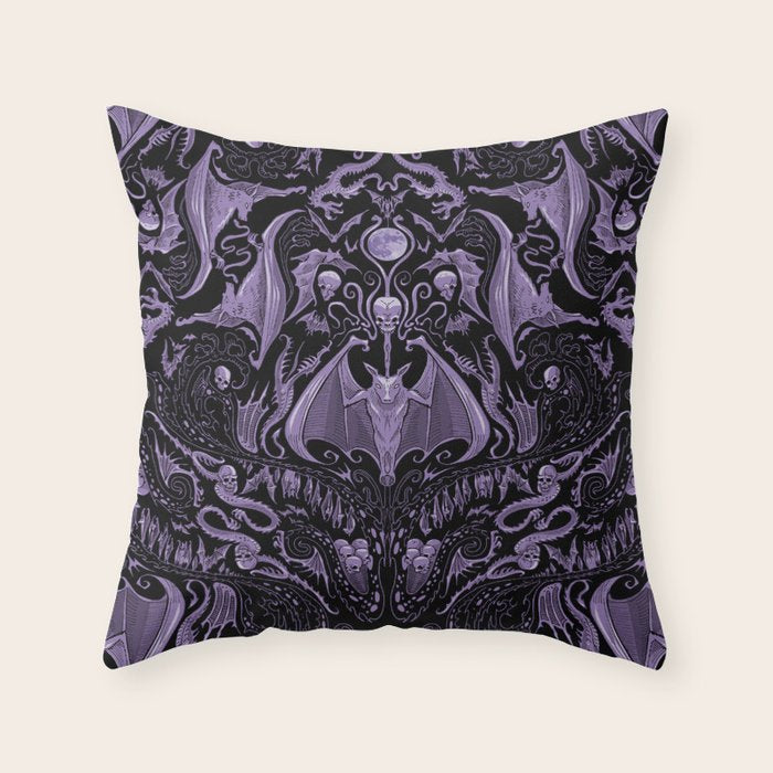 Bats and Beasts - ROYAL PURPLE Throw Pillow Gallery Image 1