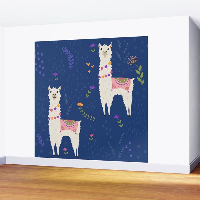 Llama on Blue Wall Mural Gallery Image 2