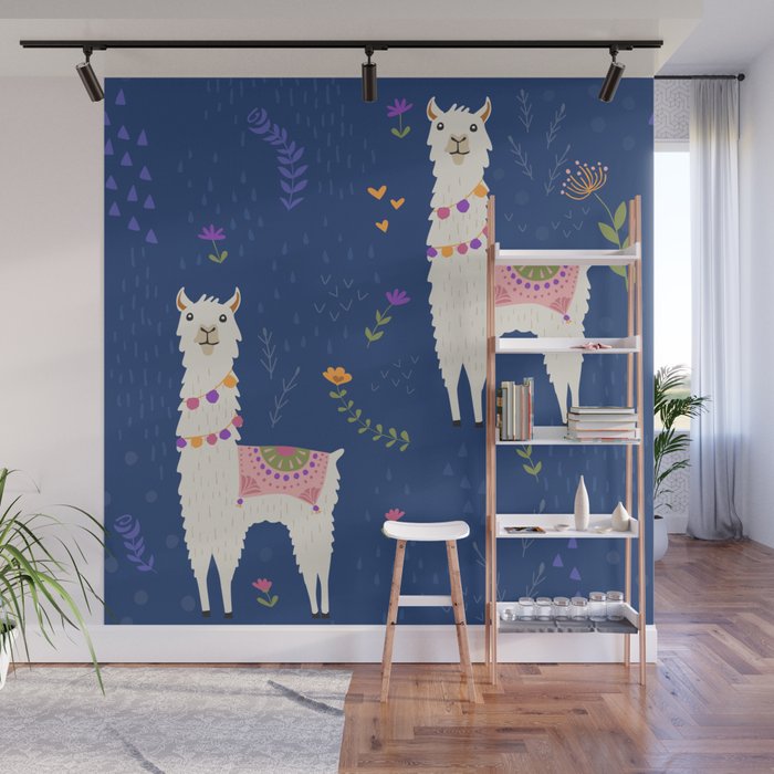 Llama on Blue Wall Mural Gallery Image 1