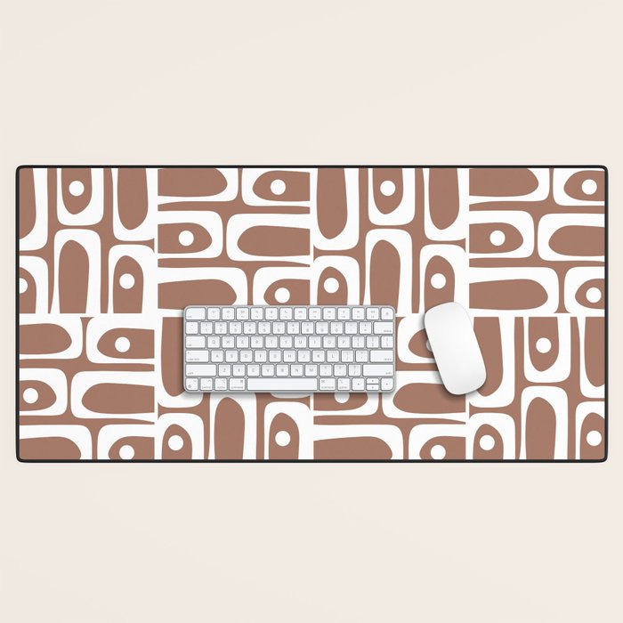 Mid Century Modern Piquet Abstract Multi Geometric Pattern in Mocha Brown and White Desk Mat Gallery Image 1