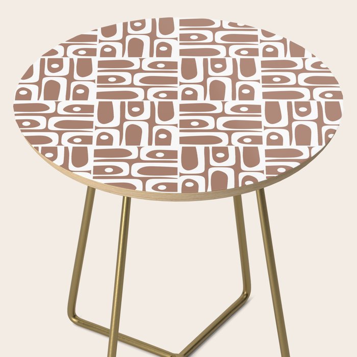 Mid Century Modern Piquet Abstract Multi Geometric Pattern in Mocha Brown and White Side Table Gallery Image 2