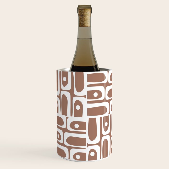 Mid Century Modern Piquet Abstract Multi Geometric Pattern in Mocha Brown and White Wine Chiller Gallery Image 3