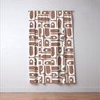 Mid Century Modern Piquet Abstract Multi Geometric Pattern in Mocha Brown and White Window Curtain Gallery Image 3