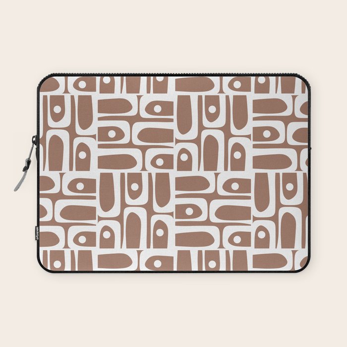 Mid Century Modern Piquet Abstract Multi Geometric Pattern in Mocha Brown and White Laptop Sleeve Gallery Image 1