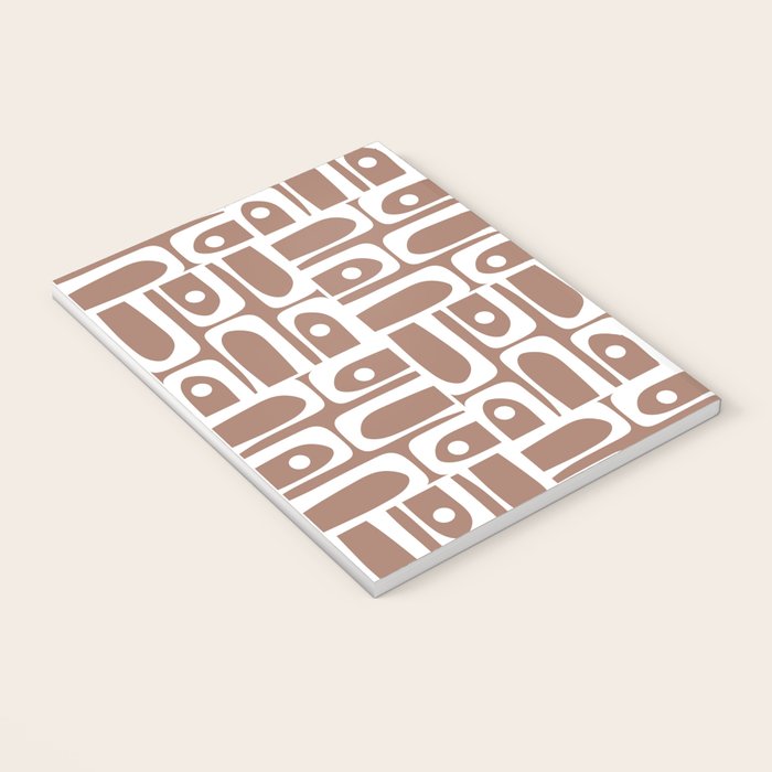 Mid Century Modern Piquet Abstract Multi Geometric Pattern in Mocha Brown and White Notebook Gallery Image 3