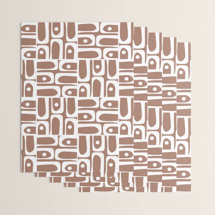 Mid Century Modern Piquet Abstract Multi Geometric Pattern in Mocha Brown and White Wrapping Paper Gallery Image 3