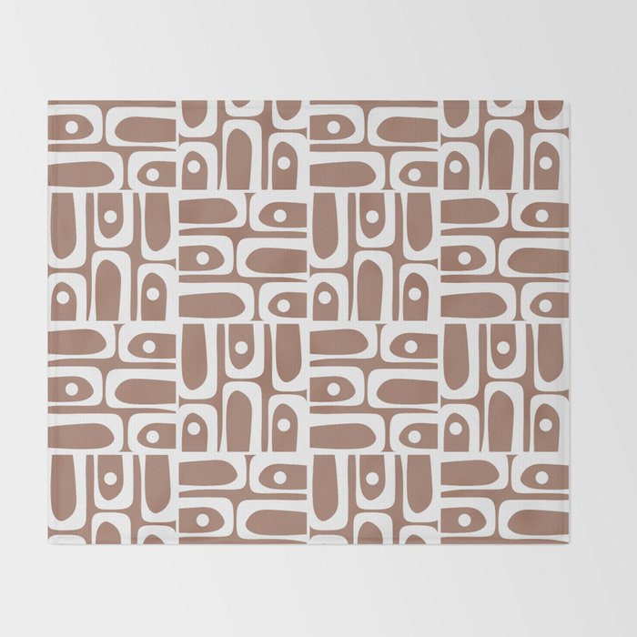 Mid Century Modern Piquet Abstract Multi Geometric Pattern in Mocha Brown and White Throw Blanket Gallery Image 2