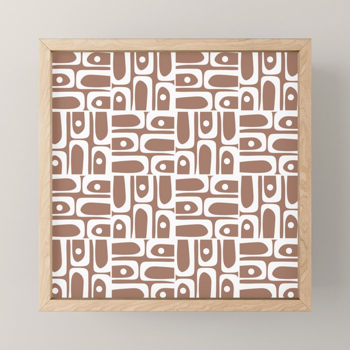 Mid Century Modern Piquet Abstract Multi Geometric Pattern in Mocha Brown and White Mini Art Print Gallery Image 1