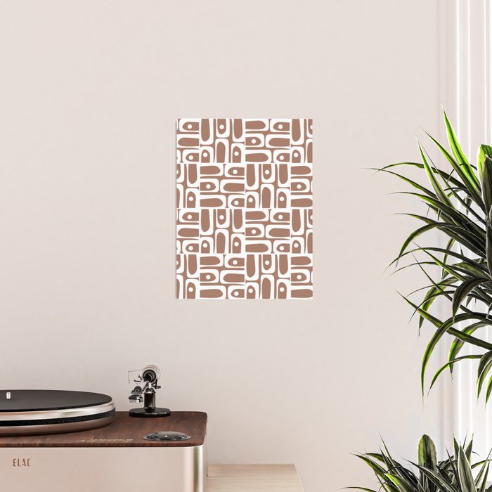 Mid Century Modern Piquet Abstract Multi Geometric Pattern in Mocha Brown and White Poster Gallery Image 2