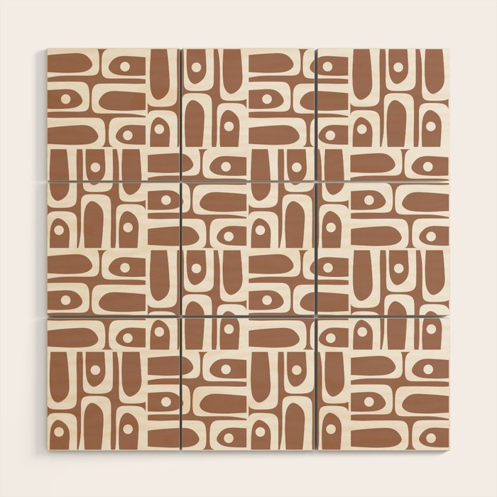 Mid Century Modern Piquet Abstract Multi Geometric Pattern in Mocha Brown and White Wood Wall Art Gallery Image 1