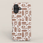 Mid Century Modern Piquet Abstract Multi Geometric Pattern in Mocha Brown and White iPhone Case Gallery Image 1