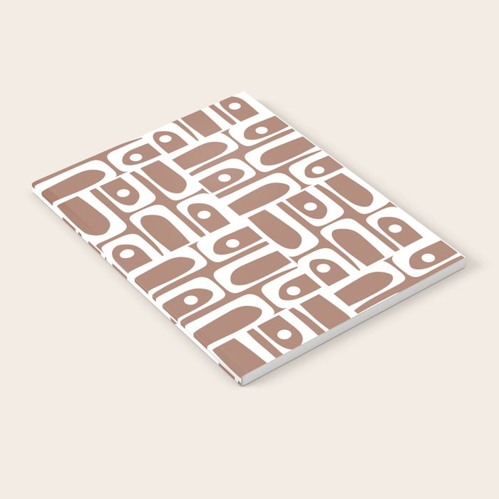 Mid Century Modern Piquet Abstract Multi Geometric Pattern in Mocha Brown and White Notebook Gallery Image 2