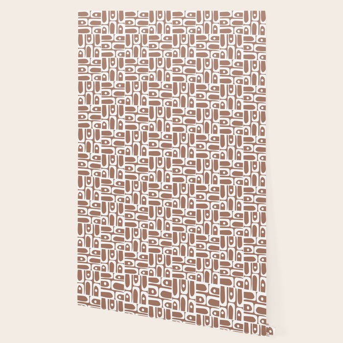 Mid Century Modern Piquet Abstract Multi Geometric Pattern in Mocha Brown and White Wallpaper Gallery Image 2