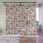 Mid Century Modern Piquet Abstract Multi Geometric Pattern in Mocha Brown and White Wall Mural Gallery Image 1