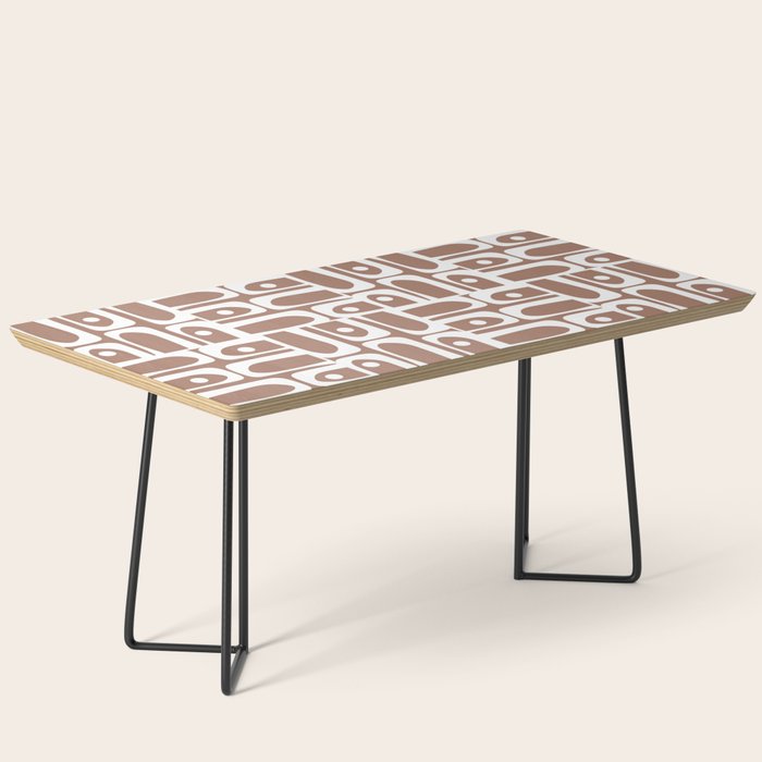 Mid Century Modern Piquet Abstract Multi Geometric Pattern in Mocha Brown and White Coffee Table Gallery Image 1