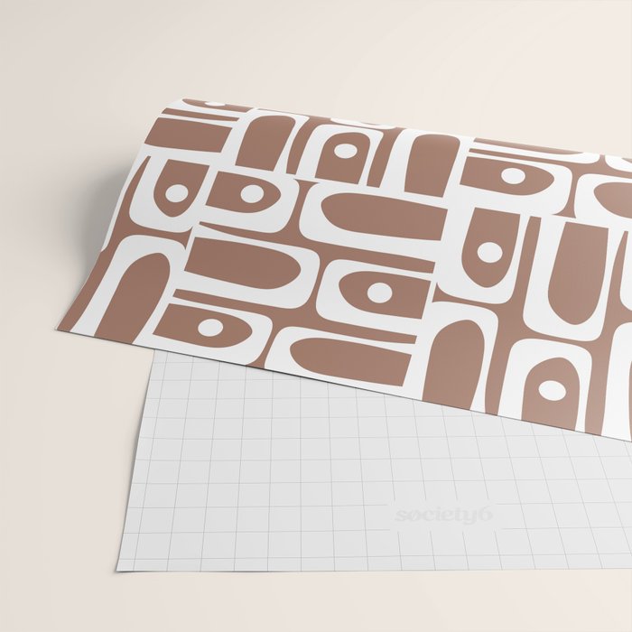 Mid Century Modern Piquet Abstract Multi Geometric Pattern in Mocha Brown and White Wrapping Paper Gallery Image 2