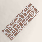 Mid Century Modern Piquet Abstract Multi Geometric Pattern in Mocha Brown and White Yoga Mat Gallery Image 1