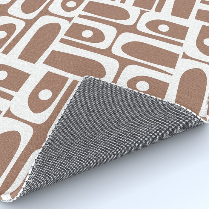 Mid Century Modern Piquet Abstract Multi Geometric Pattern in Mocha Brown and White Rug Gallery Image 4