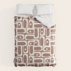Mid Century Modern Piquet Abstract Multi Geometric Pattern in Mocha Brown and White Comforter Gallery Image 6