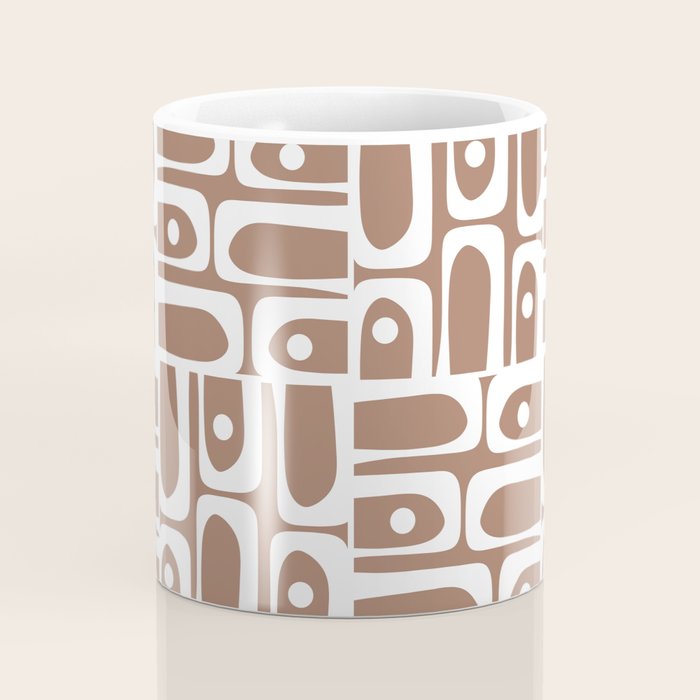 Mid Century Modern Piquet Abstract Multi Geometric Pattern in Mocha Brown and White Coffee Mug Gallery Image 4