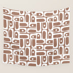 Mid Century Modern Piquet Abstract Multi Geometric Pattern in Mocha Brown and White Wall Tapestry Gallery Image 4