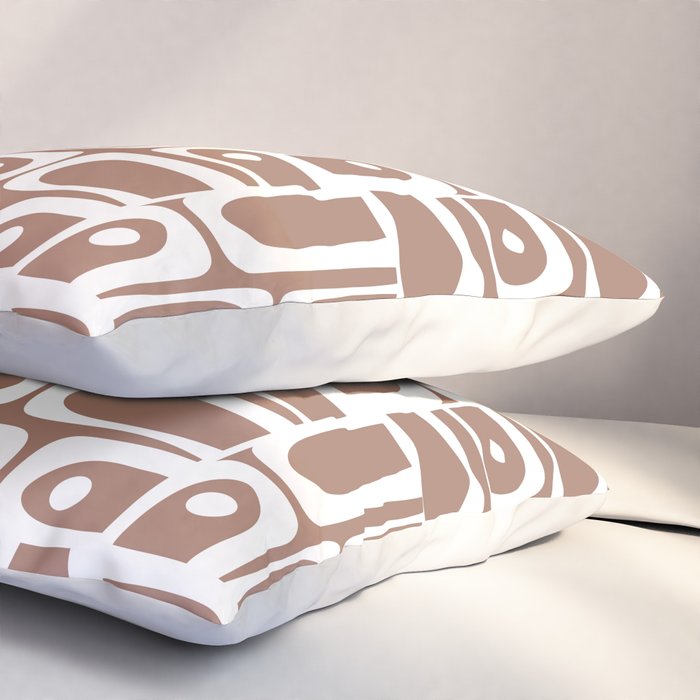Mid Century Modern Piquet Abstract Multi Geometric Pattern in Mocha Brown and White Pillow Sham Gallery Image 3