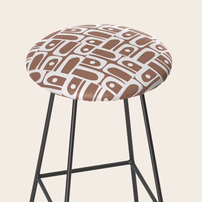 Mid Century Modern Piquet Abstract Multi Geometric Pattern in Mocha Brown and White Stool Gallery Image 2