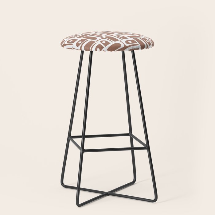 Mid Century Modern Piquet Abstract Multi Geometric Pattern in Mocha Brown and White Stool Gallery Image 1
