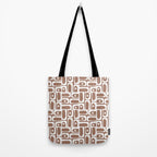Mid Century Modern Piquet Abstract Multi Geometric Pattern in Mocha Brown and White Tote Bag Gallery Image 2