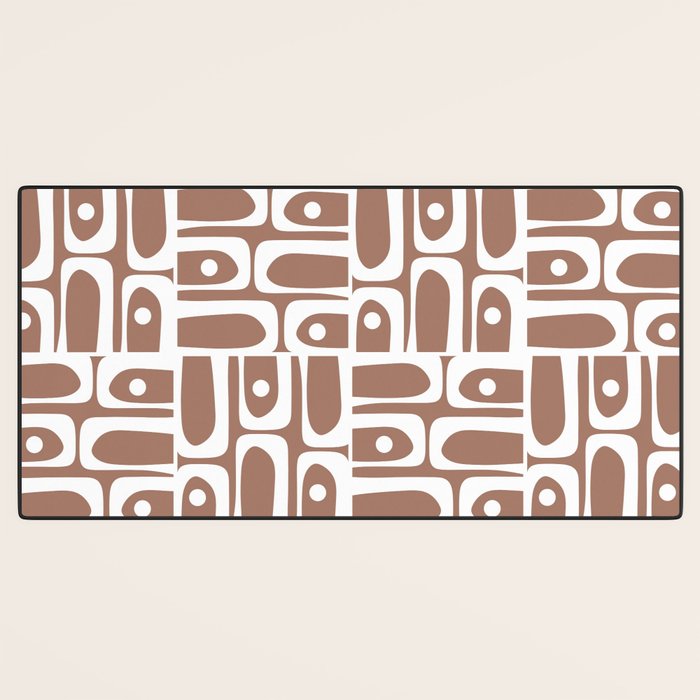 Mid Century Modern Piquet Abstract Multi Geometric Pattern in Mocha Brown and White Desk Mat Gallery Image 3