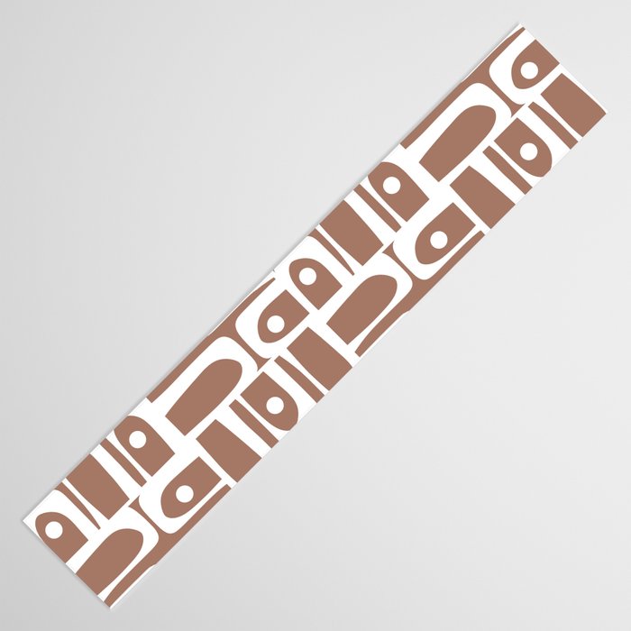 Mid Century Modern Piquet Abstract Multi Geometric Pattern in Mocha Brown and White Table Runner Gallery Image 3