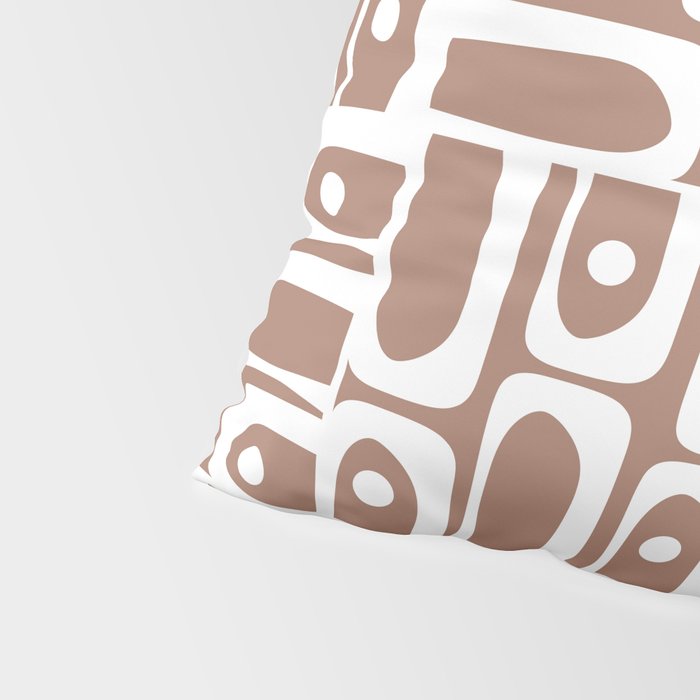 Mid Century Modern Piquet Abstract Multi Geometric Pattern in Mocha Brown and White Pillow Sham Gallery Image 4